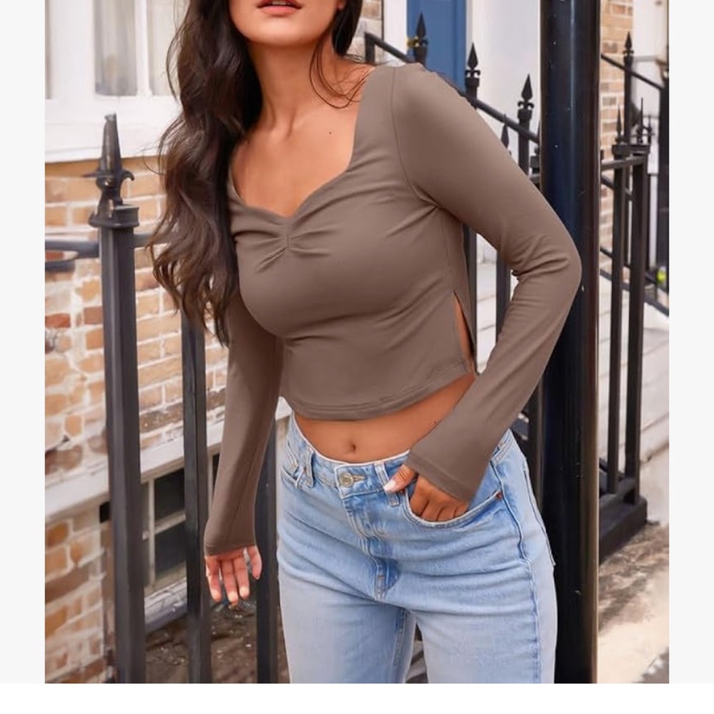 Elegant Brown Long Sleeve Women's Top